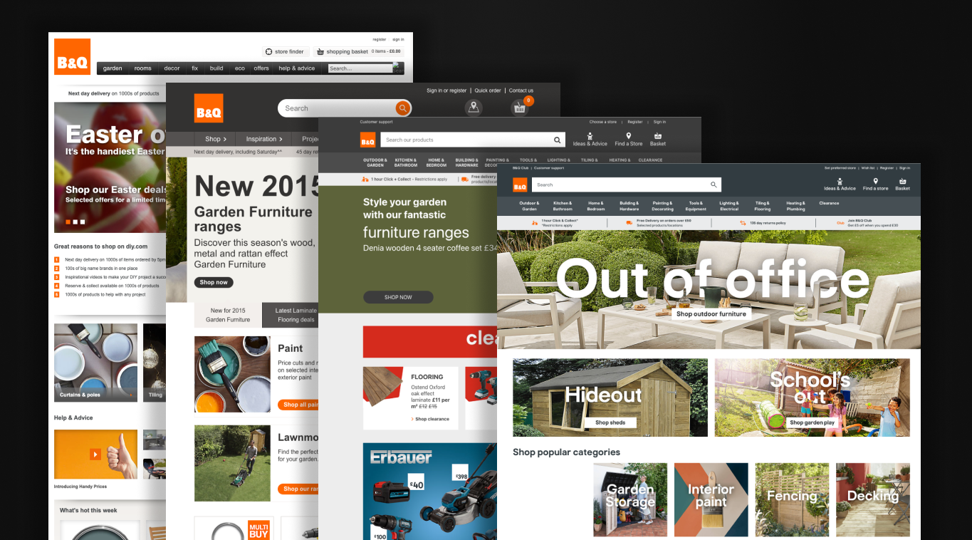 Image showing 4 webpage iterations of the diy.com website over the years